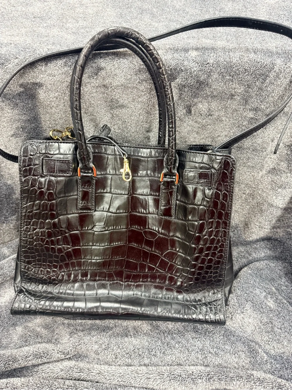 Michael Kors Black Croc-Embossed Leather Satchel with Strap